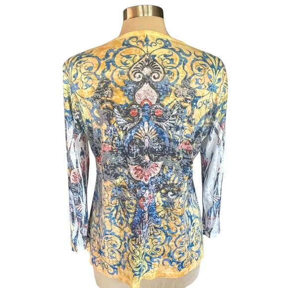 Reba Bling Rhinestone Embellished T-shirt Size LARGE Casual Western Boho Cowgirl - Picture 3 of 9